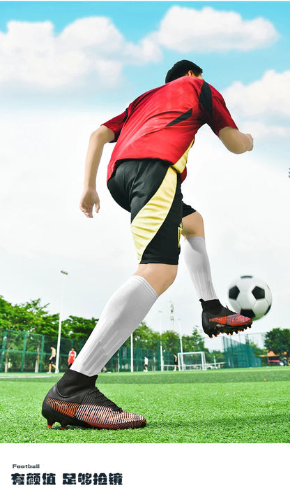 Double Star 2026 New High-Top AG Soccer Boots, Long Studs, for Teenagers, Primary School Students, Adults and Kids, Match & Trai