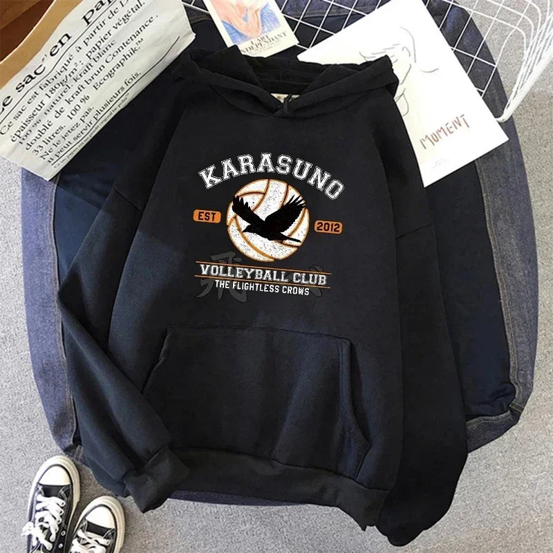 90s Japanese Anime Haikyuu Hoodies Women Funny Karasuno Fly High Graphic Streetwear  Fashion Male Sweatshirts Unisex Harajuku