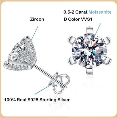 1-4CT GRA Certificated Moissanite Screw Earrings For Women Party Fine Jewelry 6 Prong S925 Sterling Silver Diamond Earring