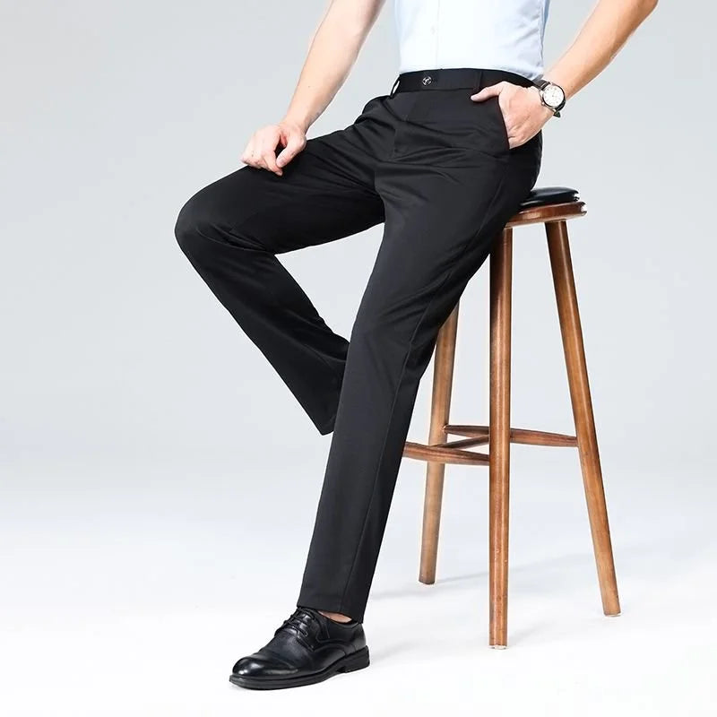 2026 Mens Regular Fit Dress Pants Casual Business Flat Front Trouser Male Wrinkle Free Comfort Stretch Pants