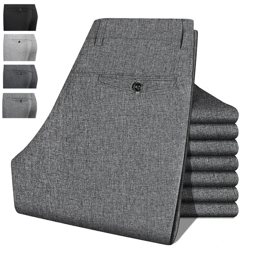 2026 Mens Trousers Dress Straight Pants Spring Summer Male Work Suit Pants Husband Father Black Grey Formal Pants