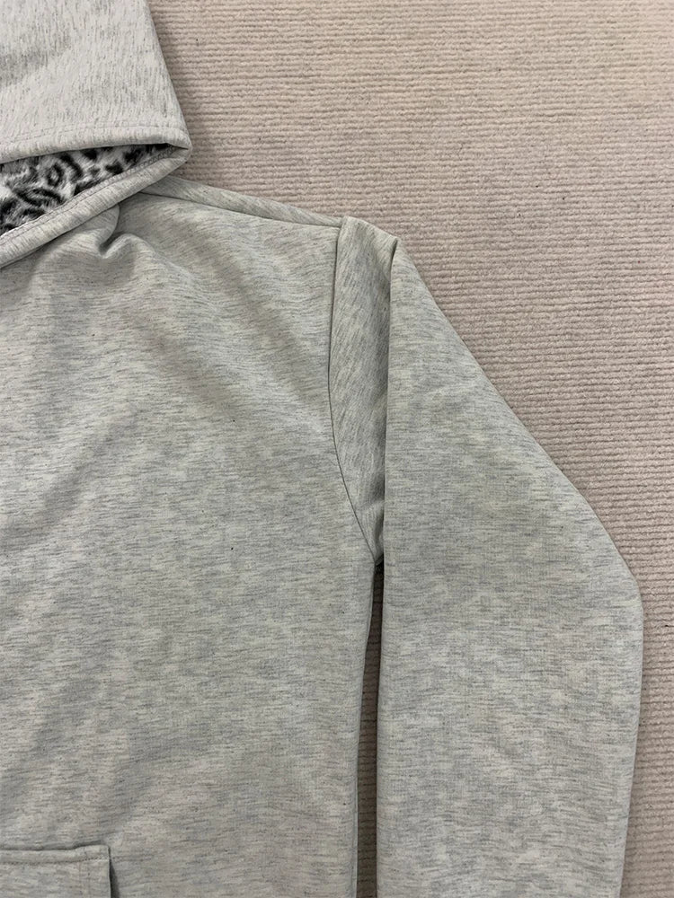 Autumn/Winter Leopard Grey Double sided Zipper Hoodie Men's Casual High Street Warmth Hoodie men's autumn clothing  2025 new