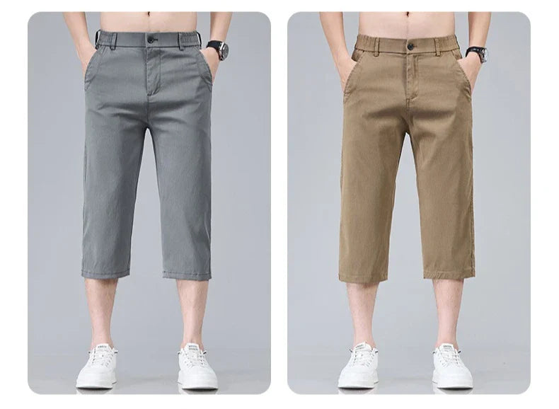 Men's Summer Lyocell Shorts Thin Breathable Comfortable Slim Korean Fashion Short Pants Elastic Waist Casual Vacation Pants