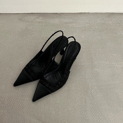 New style pointed-toe fashionable high-heeled shoes for women with thin heels open-back, shallow-cut and suitable foroutdoorwear