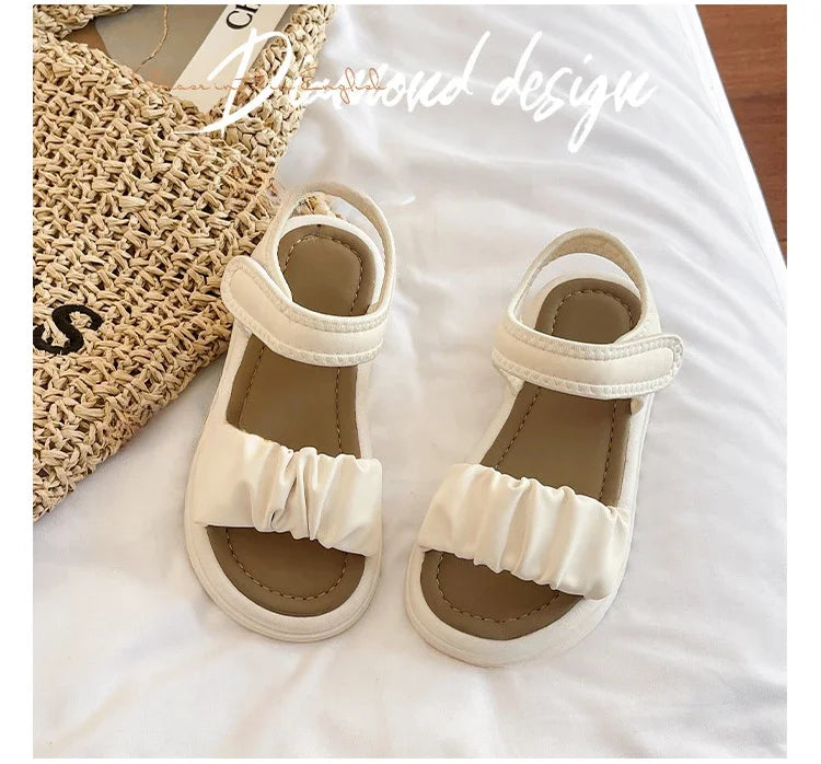 Children Solid Color Sandals Summer Beach Sandals for Girls School Fashion Open-toe Kids Thick Bottom Sandals Non-slip Versatile