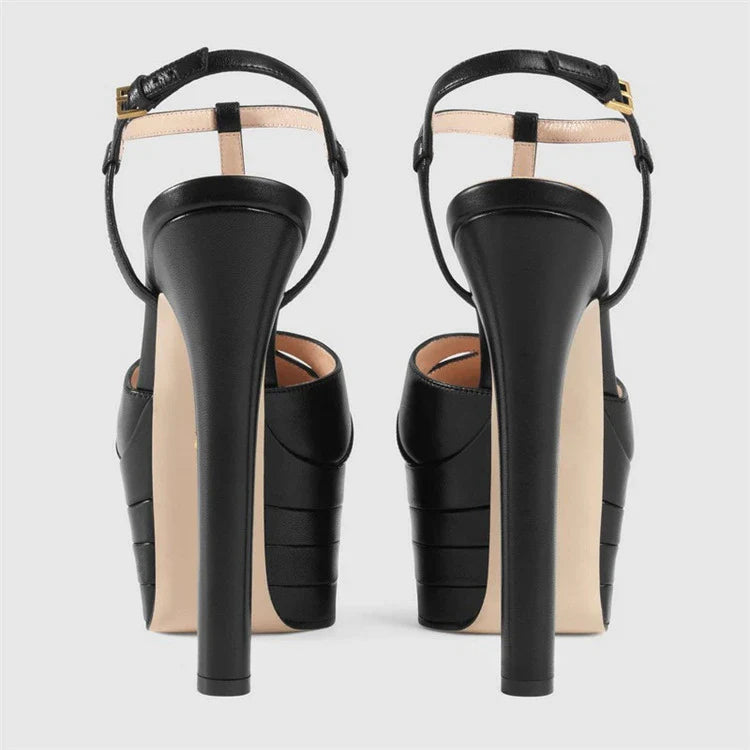 2026 Women's Round Head Sandals Thin Heels 5cm Thick Bottom Slope Heel Fish Mouth Rivet Sandal T-Platform Sandals Size34-43