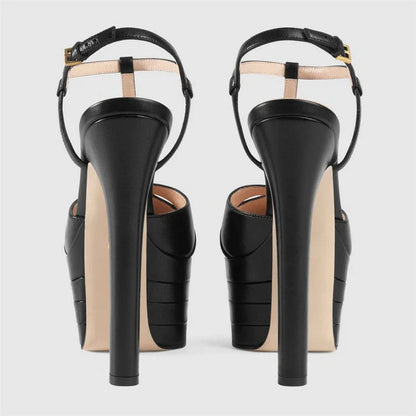 2026 Women's Round Head Sandals Thin Heels 5cm Thick Bottom Slope Heel Fish Mouth Rivet Sandal T-Platform Sandals Size34-43