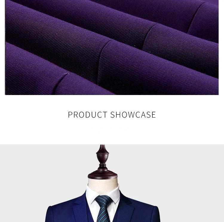 ( Jacket +Vest+ Pants ) Luxury Men's High-end Brand Solid Color Business Office Suit 3Pcs & 2Pcs Groom Wedding Party Suit Tuxedo