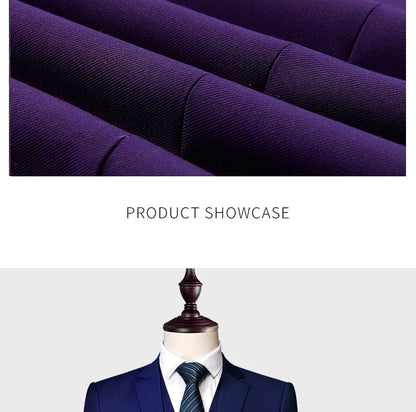 ( Jacket +Vest+ Pants ) Luxury Men's High-end Brand Solid Color Business Office Suit 3Pcs & 2Pcs Groom Wedding Party Suit Tuxedo