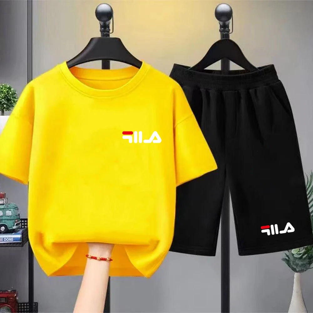 Children Print T-shirt Summer Clothes 3-12Yrs Boys Girls Short-sleeved Top+Shorts Casual Brand Fashion Sports Set Clothing