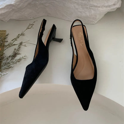 Women Sandals Pointed Toe Elegant Low-heel Shoes Summer Fashion Slingback Woman Mules Shoes Pumps Dress Shoes