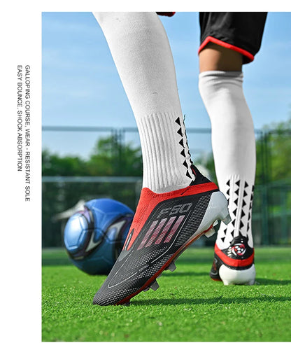 2712 Without-Lace Mens Soccer Shoes F50 SLIP-ON Non-Slip Turf Soccer Cleats Boys TF/FG Training Football Boots Chuteira Campo