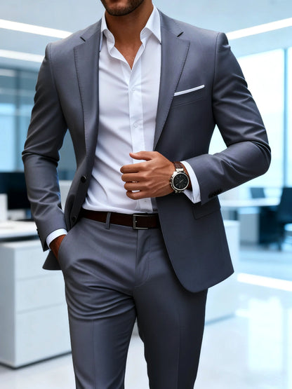 Men's Burgundy 2-Piece Suit Set (Blazer + Trousers Only, No Vest Included),Slim Fit Formal Business Wedding Party Jacket & Pants