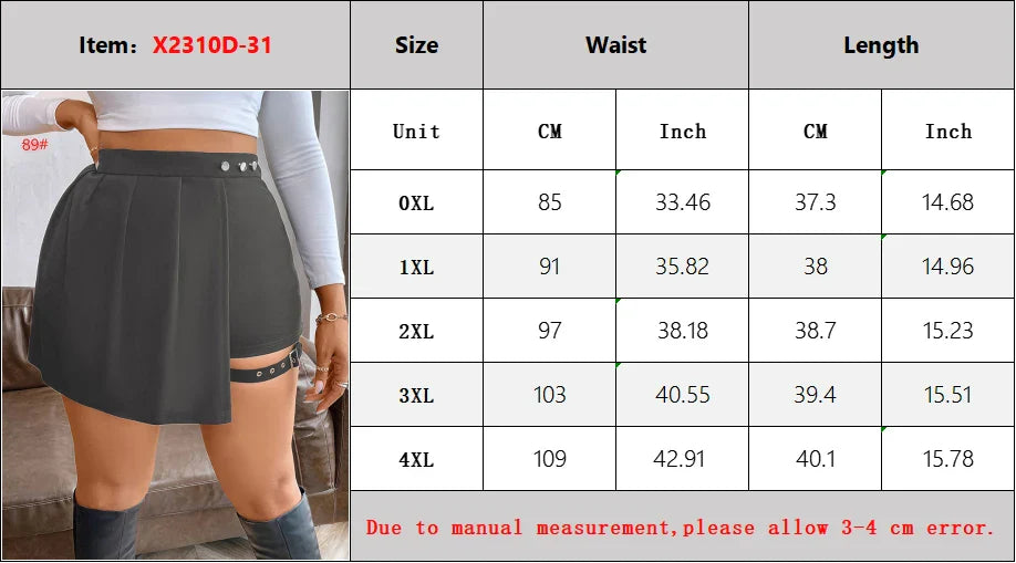 New Plus Size Metal Button Irregular Skirt Pants Sexy Thigh Strap Solid Mini Culottes Fashion Versatile Women's Clothing Bottoms