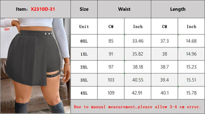 New Plus Size Metal Button Irregular Skirt Pants Sexy Thigh Strap Solid Mini Culottes Fashion Versatile Women's Clothing Bottoms