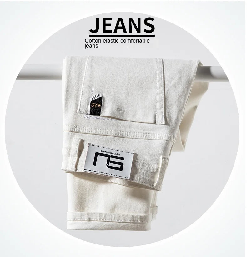 2025 Men White Jeans Fashion Casual Classic Style Regular Straight  Fit Soft Trousers Male  Advanced Stretch Pants
