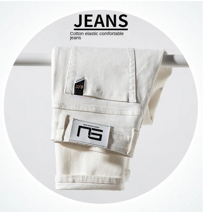 2025 Men White Jeans Fashion Casual Classic Style Regular Straight  Fit Soft Trousers Male  Advanced Stretch Pants