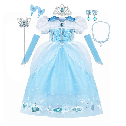 Cinderella Princess Cosplay Dress for Girl Kids Ball Gown Sequin Carnival TUTU Puff Mesh Clothing for Birthday Gift Purim Dress
