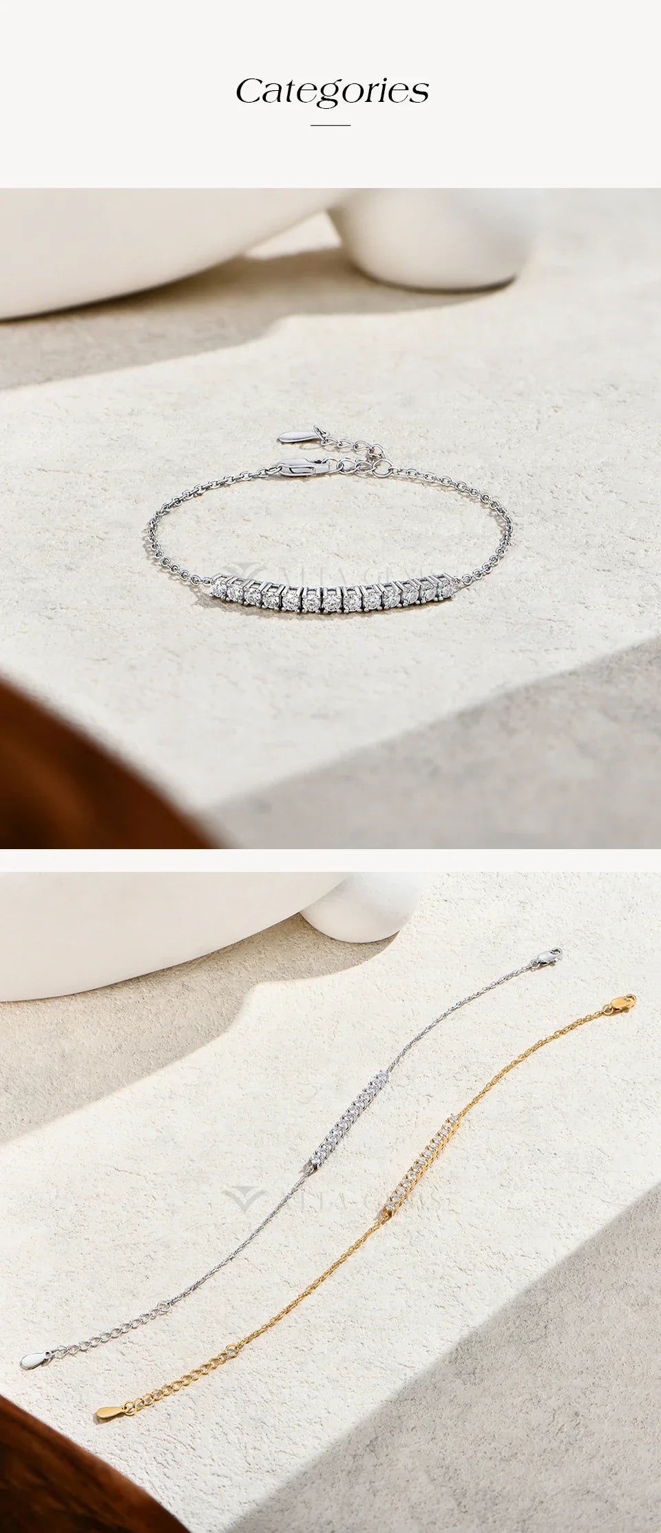 A Row Of Moissanite Tennis Bracelets 925 Sterling Silver Yellow Gold Plated Adjustable Bracelet For Women Charm Jewelry