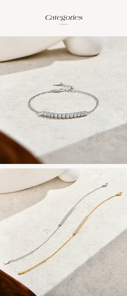 A Row Of Moissanite Tennis Bracelets 925 Sterling Silver Yellow Gold Plated Adjustable Bracelet For Women Charm Jewelry