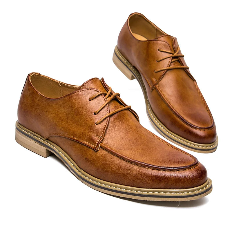Men’s leather Derby dress shoes pointed toe soft sole business casual formal brown