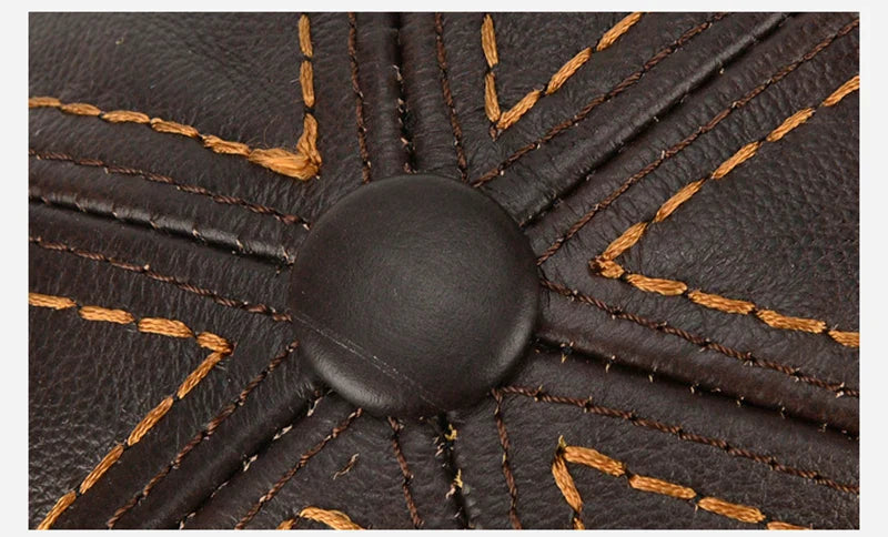 Men Real Cowhide Leather Earlap Caps Male Fall Winter 100% Real Cow Leather Hats New Casual Real Leather Outdoor Baseball Cap