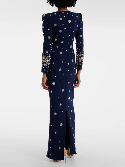 Fashion 2026 Designer Party Vestido Women's Formal Long Sleeve Luxurious Beaded Long Maxi Dress