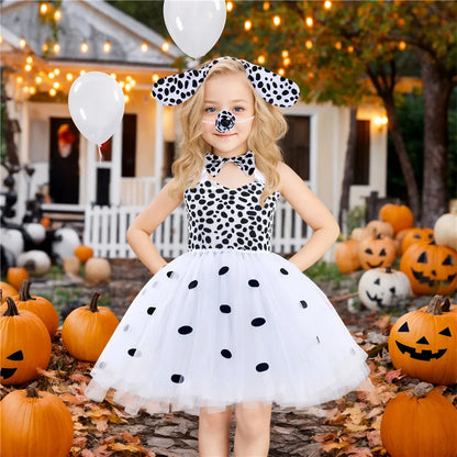 Novo Conjunto de Saia de Tule Roupa Infantil Cos Animal Alce Roupa de Halloween Vestido de Gatinho de Malha para Meninas Vestido para Apresentação Escolar