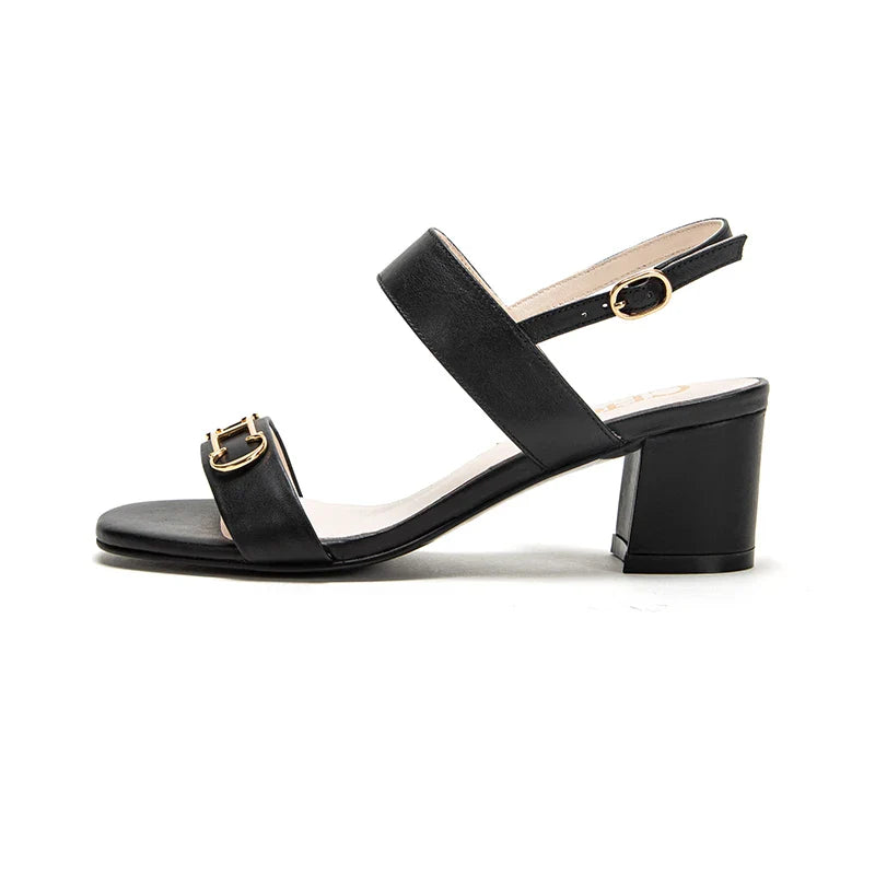 2024 Summer New Women's Sandals Mid Heel Casual Shoes Sandals Black White Thin Strap Adjustable