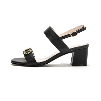 2024 Summer New Women's Sandals Mid Heel Casual Shoes Sandals Black White Thin Strap Adjustable