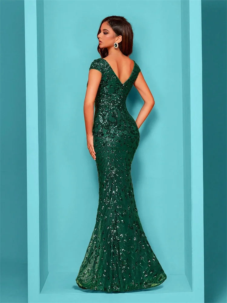Elegant Champagne Evening Dress For Women Long 2024 Luxury Mermaid Formal Sequins Prom Wedding Party Cocktail Dresses