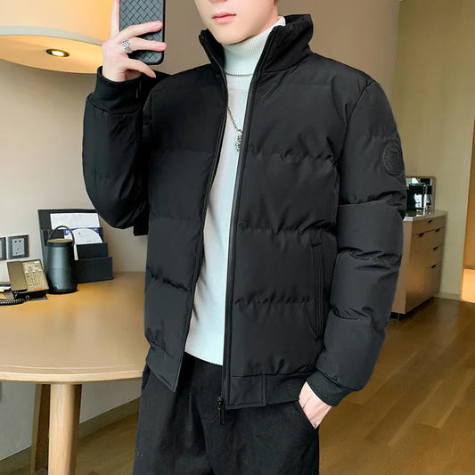 Men's Thickened Cotton Jacket Stand Collar Casual Winter Coat Youth Large Size down Cotton Clothes Fashionable Urban Style