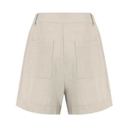 Cotton Linen Solid Shorts For Women Button High Waist Summer Loose Casual Pockets Shorts Female Pants Women Clothing
