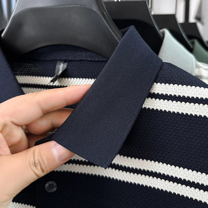 2026 New Men's Summer Short Sleeved Lapel Striped Polo Shirt, Business Casual Cool T-shirt