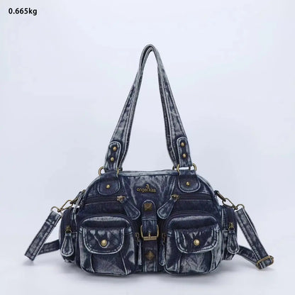 Angelkiss Women Handbags Satchel Top-handle Handbag Denim Shoulder Bag Dumpling Pack Give Gifts Shoulder Bags Phone Money Pack