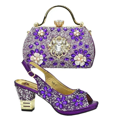 2026 Italian Shoes and Bags Matching Set with Rhinestone Plus Size Shoes Luxury Italian Shoe and Bag Set Wedding Shoes Bride