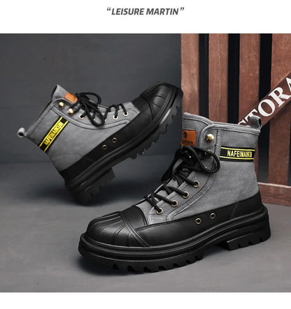 Men's Shoes  Autumn and Winter Breathable High-top Boots Heightened Thick-soled All Match Canvas Casual Shoes Mens Boots