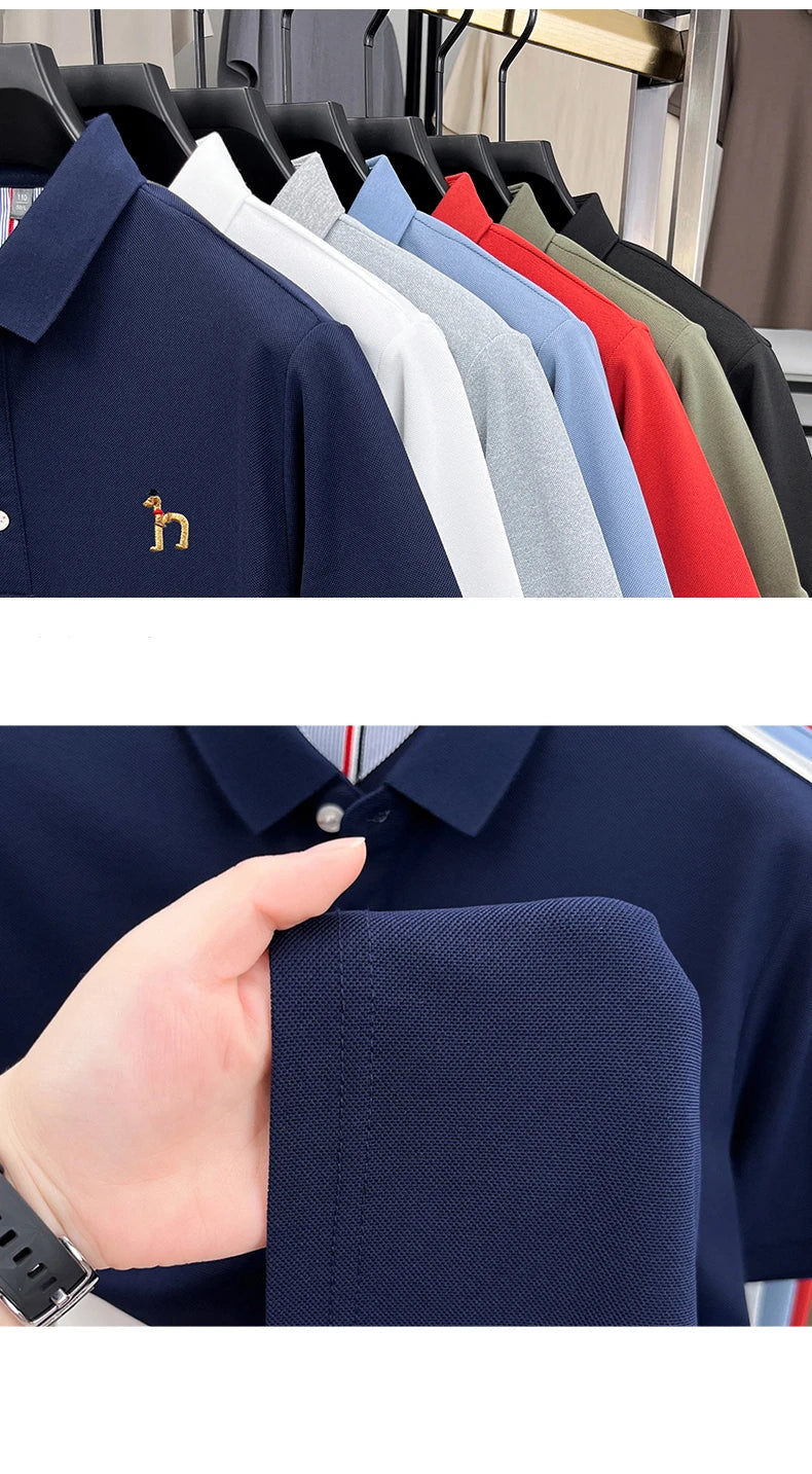 High end luxury brand short sleeve polo shirt summer new trend cute dog embroidery design T-shirt casual Korean golf men's wear