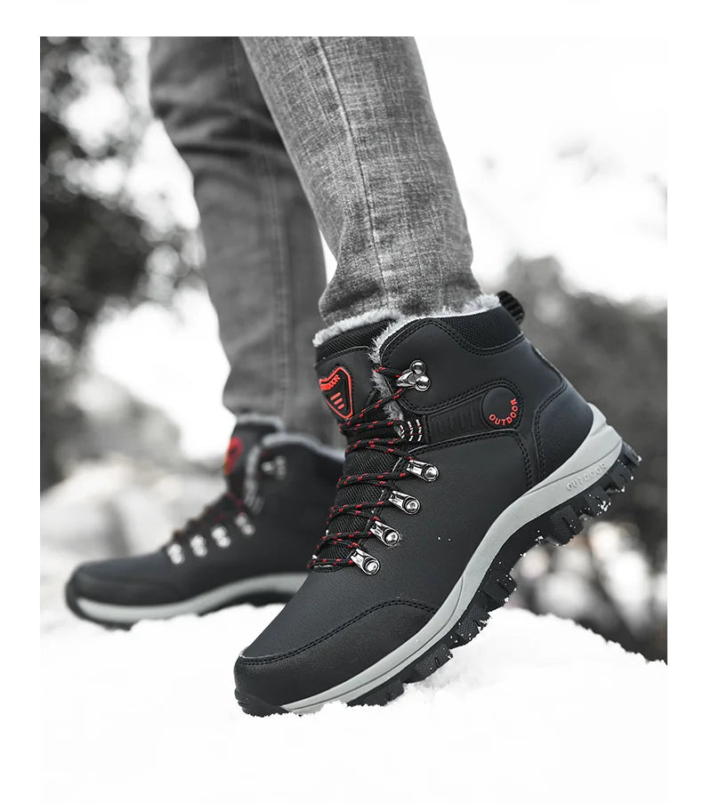 Men's Winter Snow Boots High Top Waterproof Sneakers Warm Plush Climbing Boots Plush Leisure Multi-Function Mountaineering Shoe