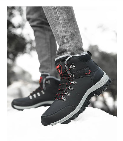Men's Winter Snow Boots High Top Waterproof Sneakers Warm Plush Climbing Boots Plush Leisure Multi-Function Mountaineering Shoe