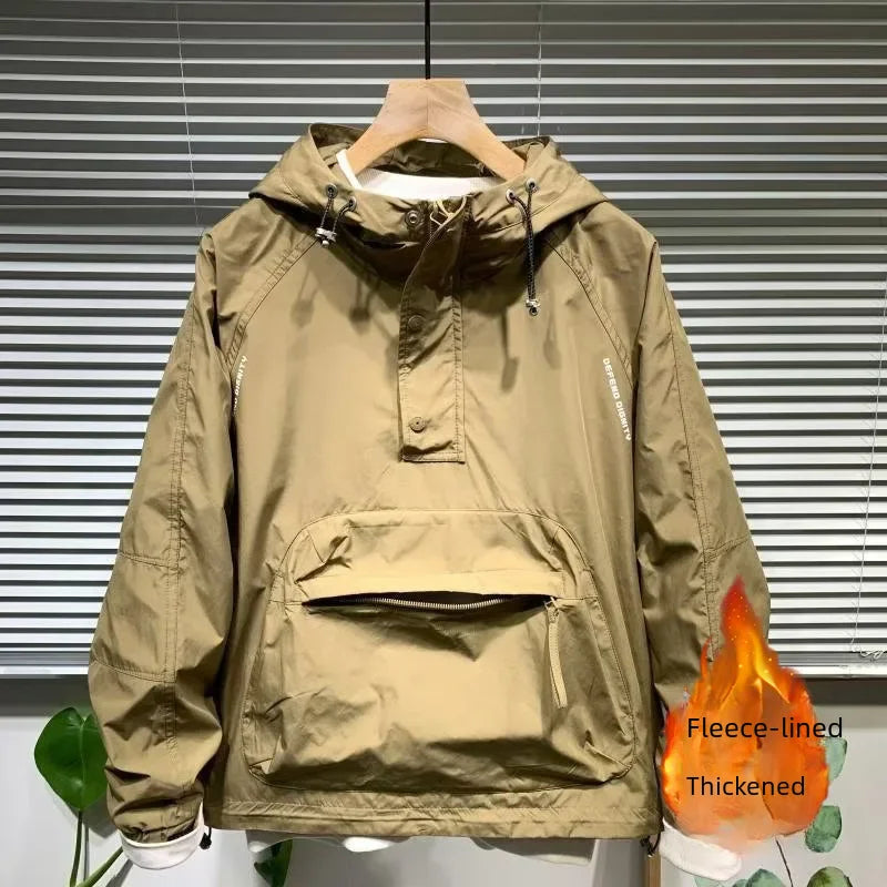 Spring Season Men Workwear Large Pull-on Hat Clip-on Chest Bag Cover Headwear Casual Loose Jacket Trendy