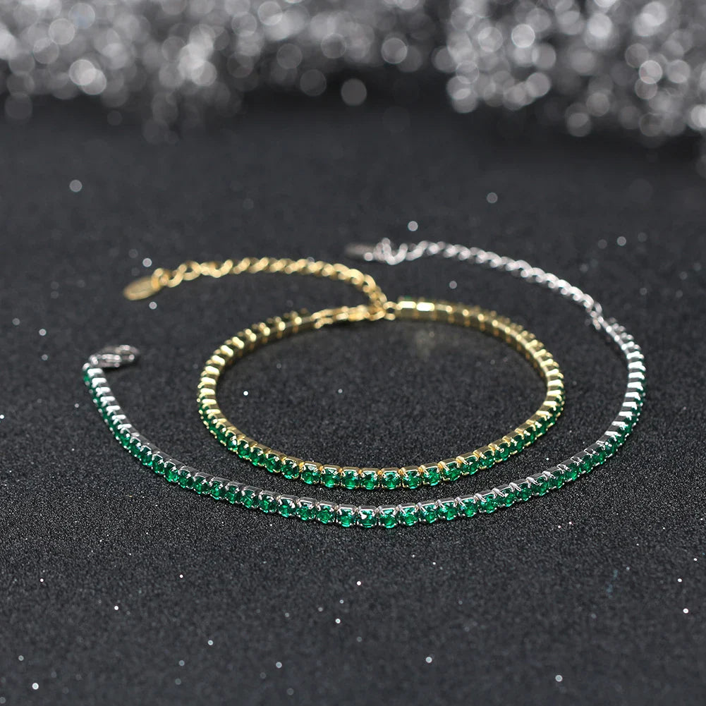 Fashion 3mm Bezel Setting Colorful 4A Cubic Zirconia Tennis 925 Sterling Silver Adjustable Bracelet for Women SB192