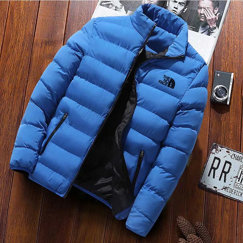 Men's warm Parker jacket casual solid color round neck windproof