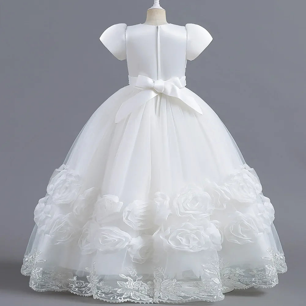 Summer Flower Bridemaids Party Girl Dresses Elegant Wedding Birthday Princess Prom Dress for Girls Bow Evening Christmas Costume