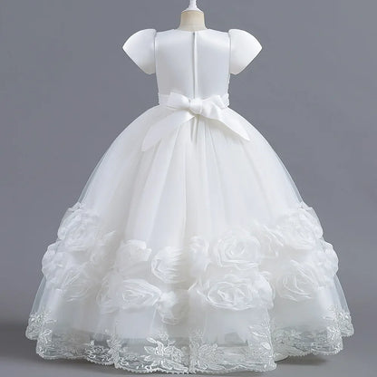 Summer Flower Bridemaids Party Girl Dresses Elegant Wedding Birthday Princess Prom Dress for Girls Bow Evening Christmas Costume