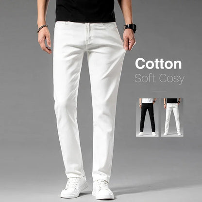 White Summer Men's Slim Jeans Classic Business Fashion High Quality Cotton Stretch Denim Pants Brand Trousers