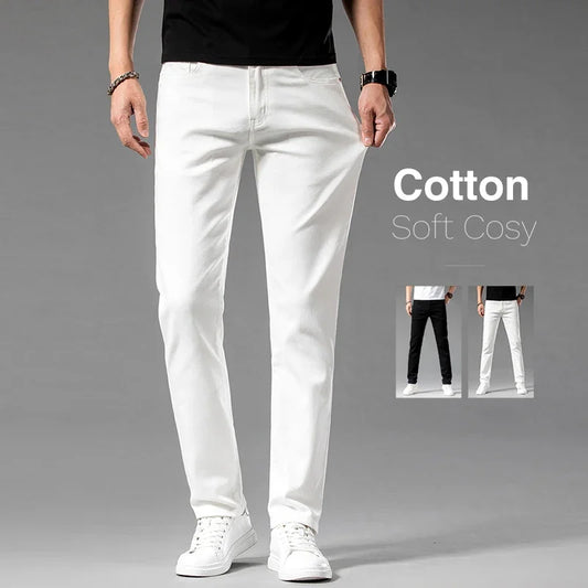 White Summer Men's Slim Jeans Classic Business Fashion High Quality Cotton Stretch Denim Pants Brand Trousers