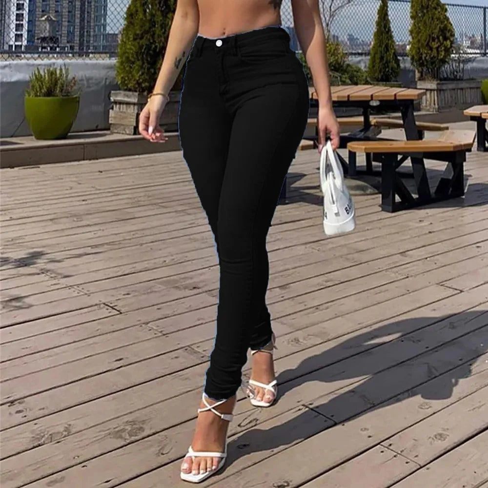 Stretch Skinny Denim Women's Jeans Mid Waist Pants