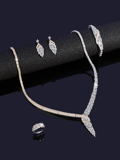 Bridal Two Color Zirconia For Women Party Luxury Dubai Necklace Bracelet Earringa Rings CZ Crystal Wedding Jewelry Sets