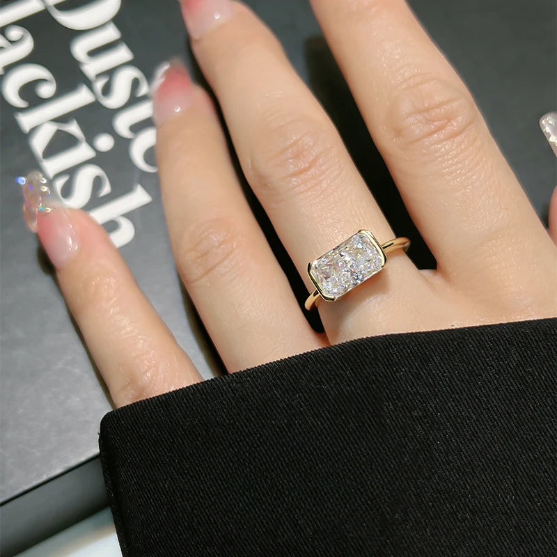 Vintage style broken ice cut 925 silver ring 7 * 11 high carbon diamond cube candy INS diamond ring light luxury gift